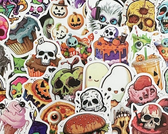 50 pegatinas de Halloween, bonito juego de pegatinas para decoración de Halloween, paquete de pegatinas de calavera y calabaza para portátil, pegatinas de vinilo impermeables.