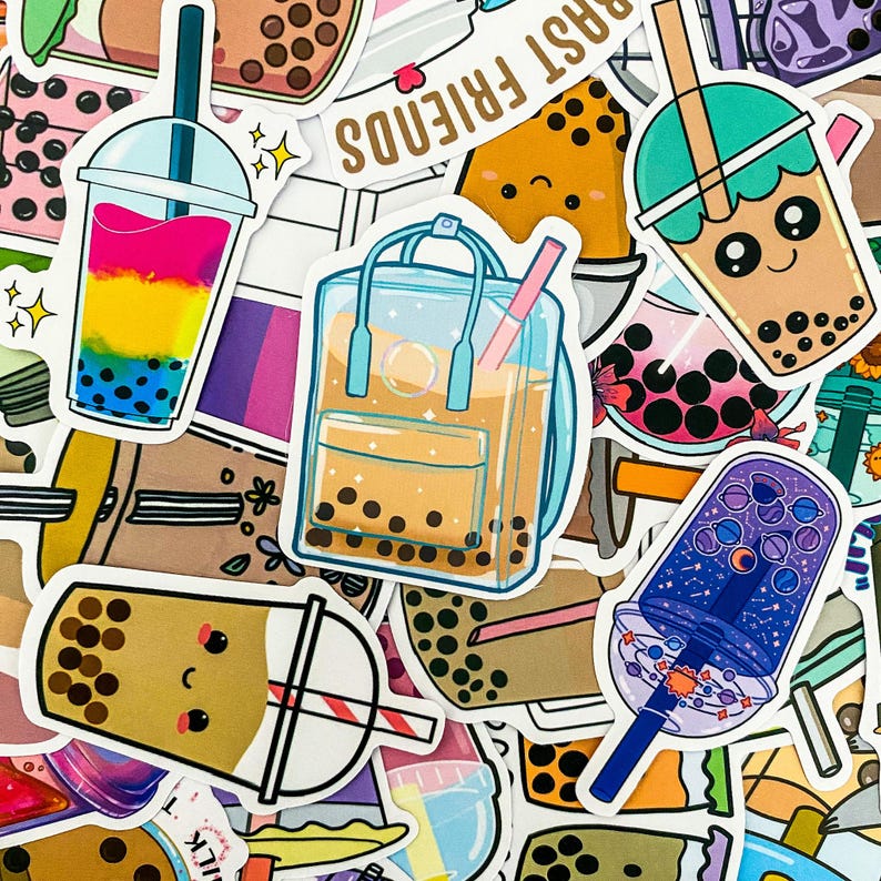50pcs Bubble Tea Sticker Pack, Kawaii Beverag Stickers, Kawaii Boba ...