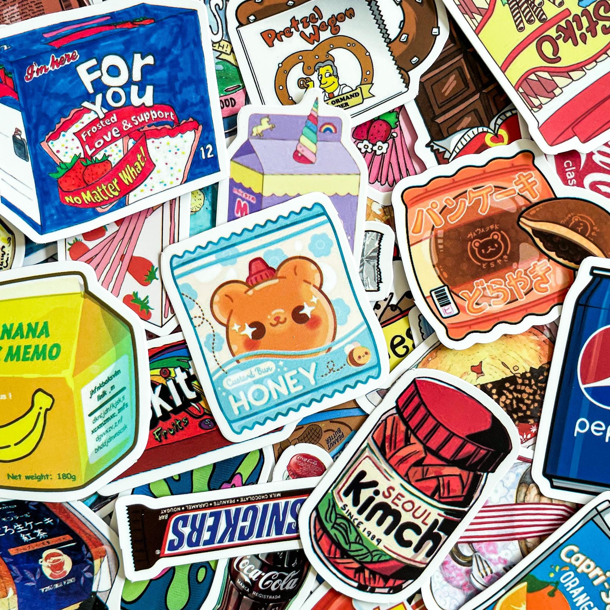50pcs Fun Food and Drink Stickers Pack, Waterproof Snack Stickers ...