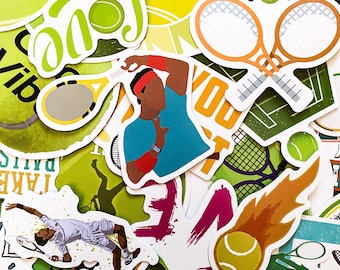 Paquete de 50 pegatinas deportivas, pegatinas de tenis, pegatinas impermeables para atletas, pegatinas para diarios, álbumes de recortes y aficionados al tenis.