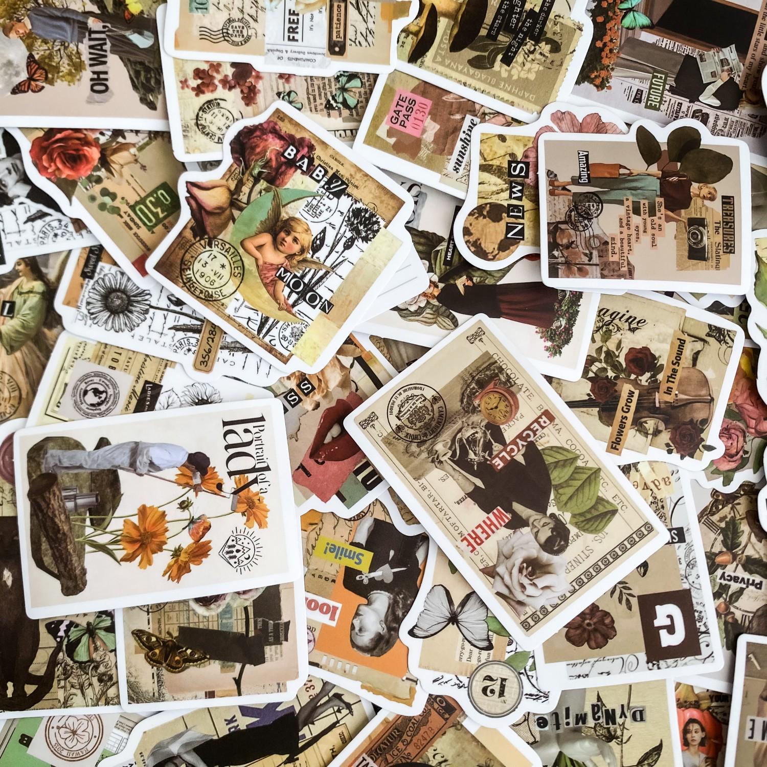 50pcs Retro Stickers, Artistic Vintage Vinyl, Journaling Stickers, Boho ...