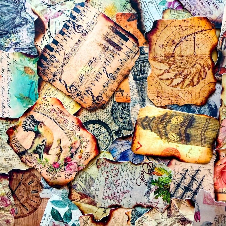 50PCS Burnt Edge Stickers Pack, Vintage Ephemera Collage Stickers ...