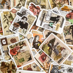 100 pegatinas retro, vinilo artístico vintage, pegatinas para diario, pegatinas bohemias coquetas, pegatinas efímeras para álbumes de recortes