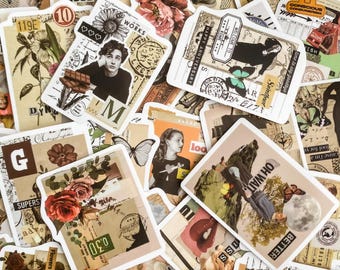 50pcs Retro Stickers, Artistic Vintage Vinyl, Journaling Stickers, Boho Coquette Stickers, Ephemera Stickers for Scrapbooking