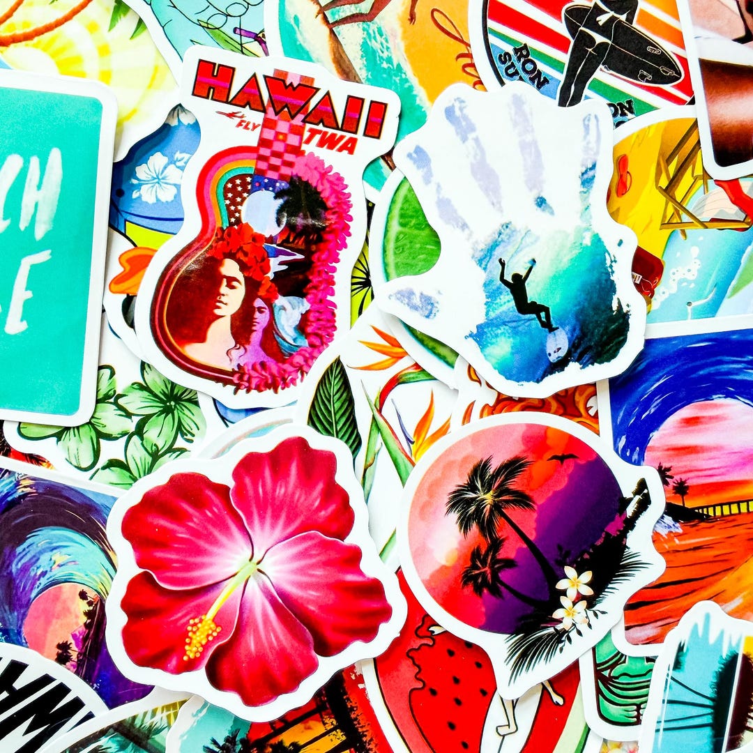 50PCS Summer Beach Stickers Pack, Tropical Passion Surf Stickers ...