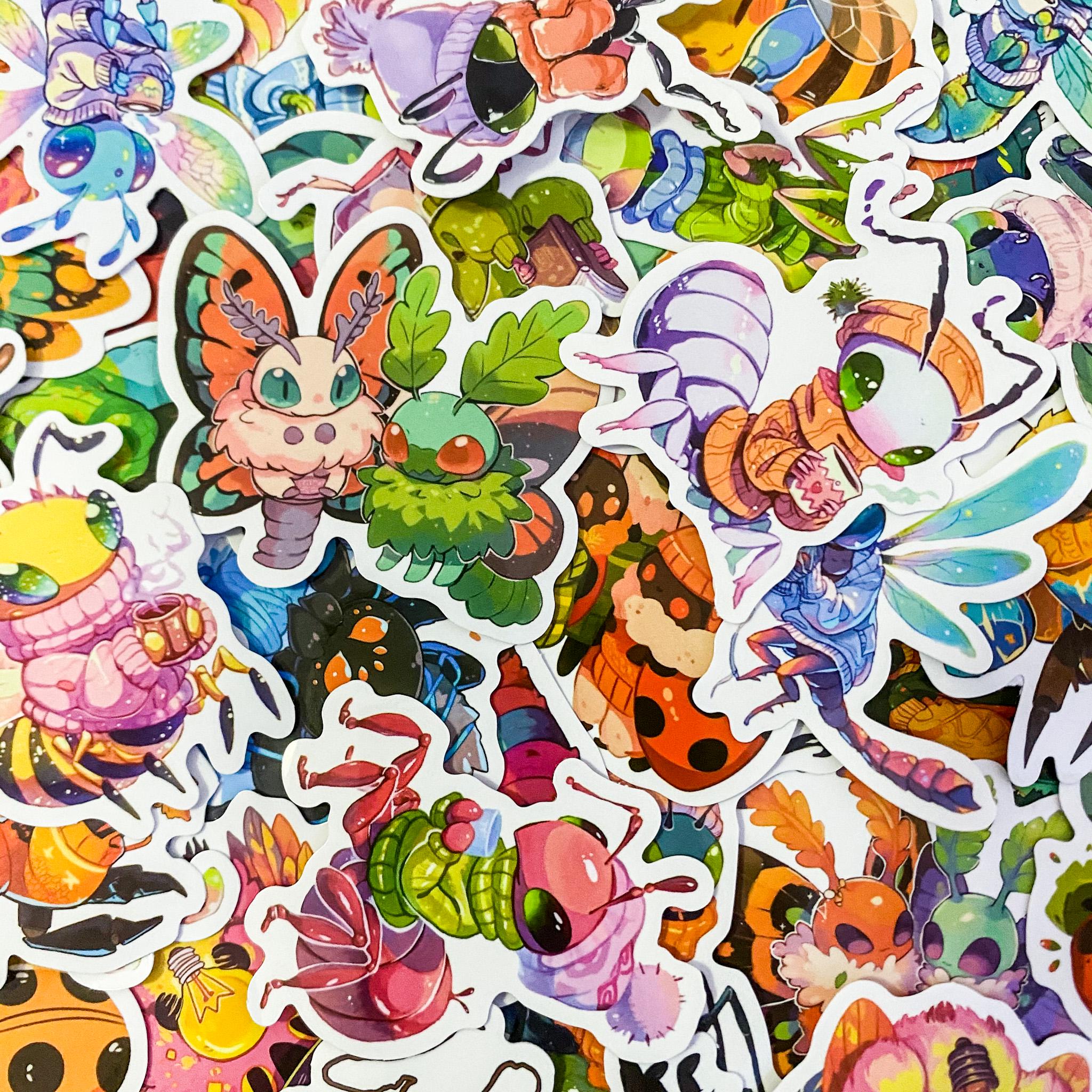 Insect Rainbow Sticker 50pcs Insect Stickers, Vibrant Bug Stickers, Colorful Waterproof Insect ...