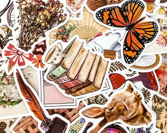 50pcs Floral Stickers, Cottagecore Stickers, Vintage Aesthetic Stickers, Nature Stickers, Scrapbook Stickers, Waterproof Journal Stickers
