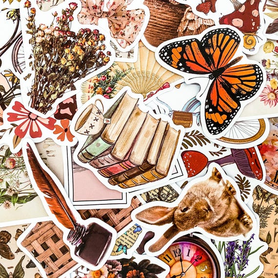 50pcs Floral Stickers, Cottagecore Stickers, Vintage Aesthetic Stickers, Nature Stickers, Scrapbook Stickers, Waterproof Journal Stickers