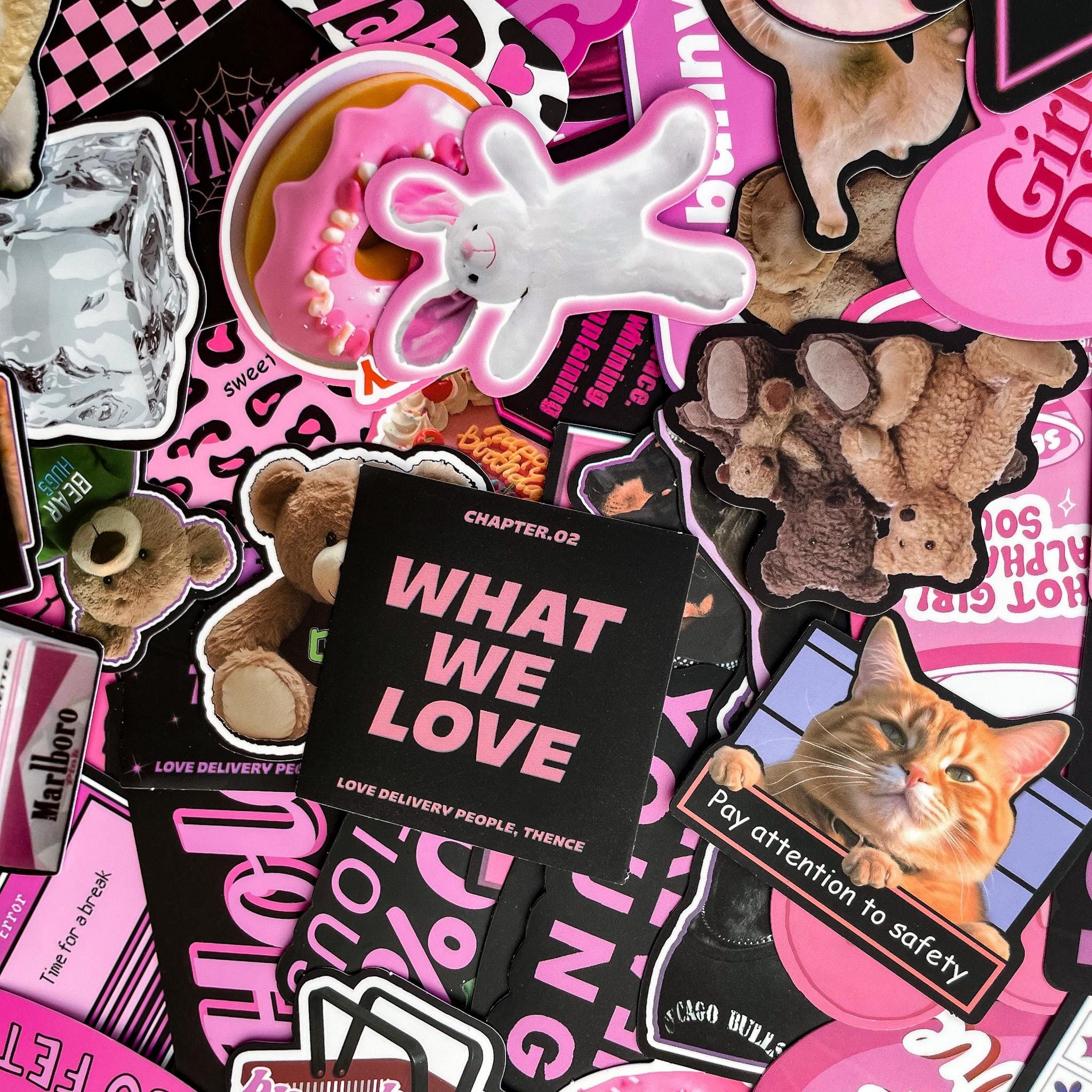 50pcs Y2K Pink Aesthetic Stickers Pack, Cute Girly Stickers, Vintage ...