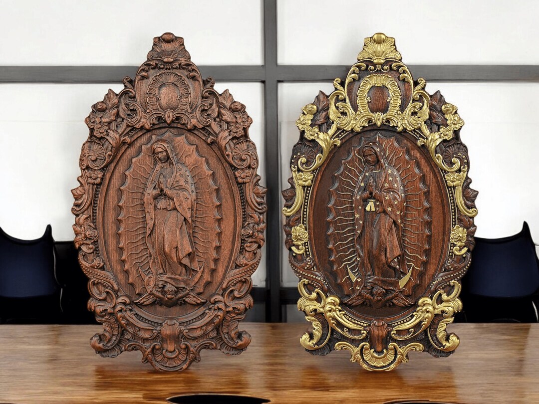 Hand-carved Our Lady of Guadalupe Statue - Intricate Wooden Wall Decor ...