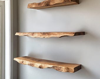 Minimalist Wood Live Edge Shelf Solid Wood Floating Wall Shelf