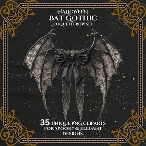 35 Halloween Bat Gothic Coquette Bow PNG - Spooky Cute Digital Download