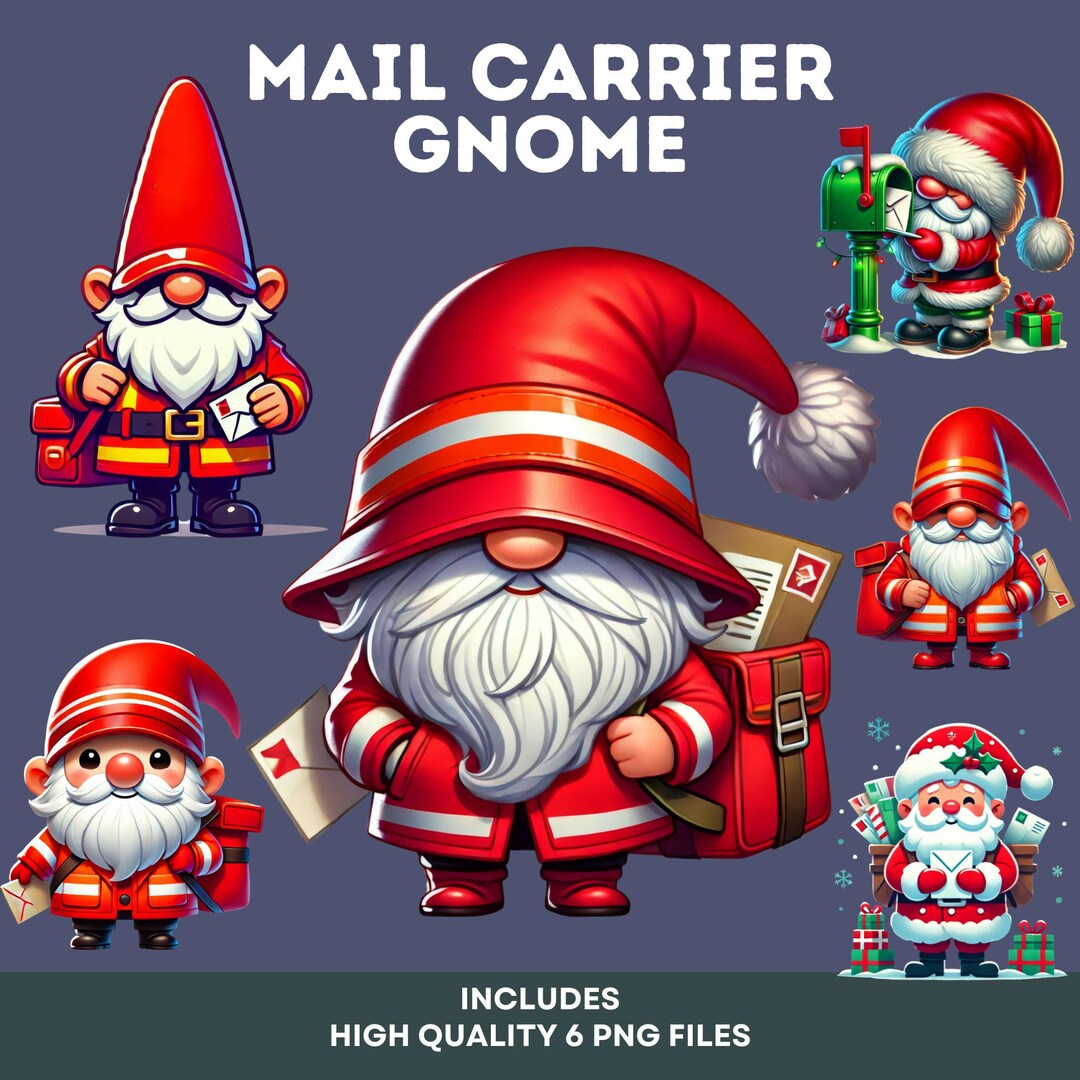 Christmas Mail Carrier Gnome Clipart Bundle: Holiday PNG Files (digital ...