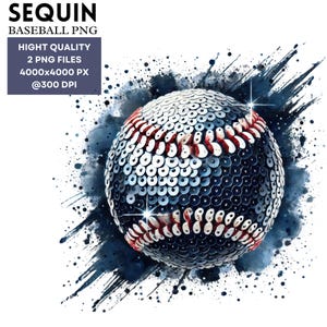 Sequin Baseball PNG Sublimation Design, Glitter Sports Clipart, High-Quality Baseball Graphic