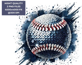 Sequin Baseball PNG: Glitter Sports Sublimation Design (Digital Download)