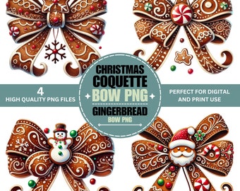 Clipart Noeud de pain d'épice de Noël : Coquette Holiday PNG Set (300 DPI)