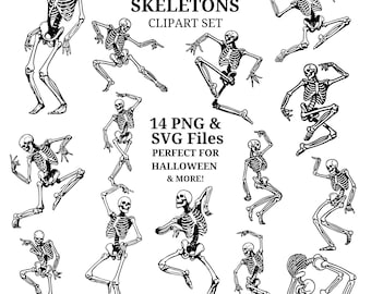 Dancing Skeletons Clipart: Halloween PNG & SVG Bundle (Digital Art)
