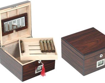 Lubinski Humidor Cube per Sigari in olmo Opaco con Igrometro Digitale | New - From the shop!
