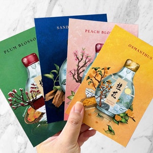 Set mit Chinesischen Schnupftabak Flasche Illustration Postkarten