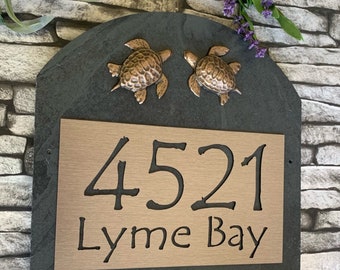 Coastal ADDRESS Plaque, Slate Beach House Numbers, Customized Sea Turtles Sign