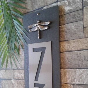 Modern Craftsman HOUSE NUMBERS, Vertical Dragonfly Home Address Plaque