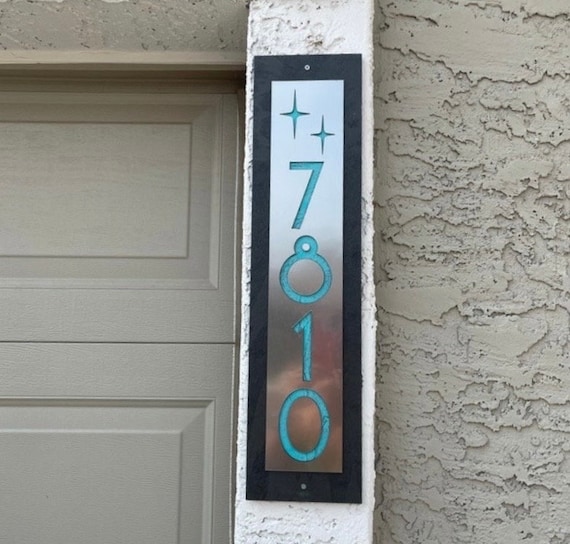 Mid Century Modern Atomic Star Vertical House Numbers, Customized Home Address buy Plaque, Choice of Colors