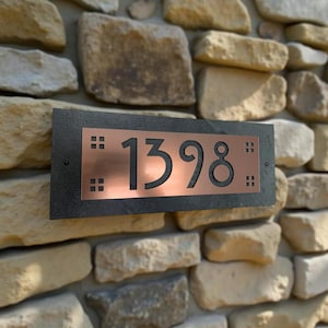 Craftsman HOUSE NUMBERS, Slate Hill House Mission Style Address Plaque, copper, Platinum or Bronze
