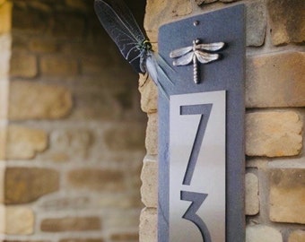 Personalized Gift, Dragonfly House Sign, Craftsman House Numbers