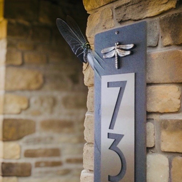 Personalized Gift, Dragonfly House Sign, Craftsman House Numbers