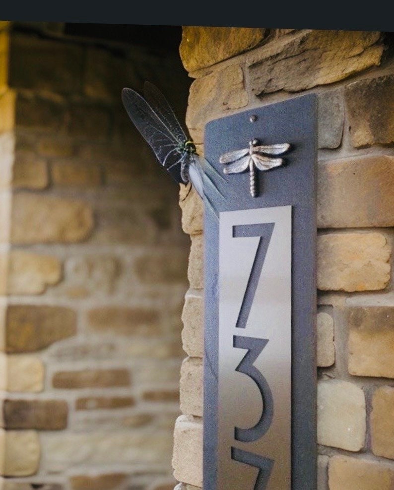 Personalized Gift, Dragonfly House Sign, Craftsman House Numbers image 1