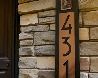 Copper & Slate Craftsman HOUSE NUMBERS, Vertical Pinecone Home Address Plaque, Choice of Finishes