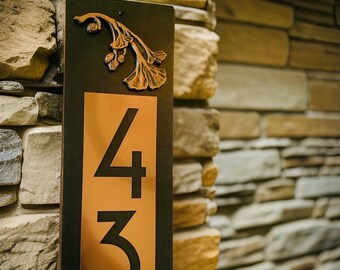 Personalized Gift, Craftsman Ginkgo Leaf House Numbers, Slate Address Plaque, Customized, Copper, Bronze or platinum