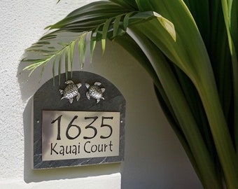 Coastal ADDRESS Plaque, Slate Beach House Numbers, Customized Sea Turtles Sign
