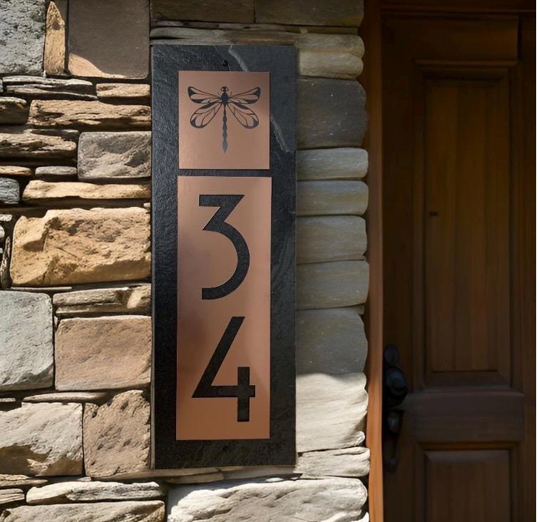 Personalized Dragonfly House Number Sign Craftsman Slate Plaque