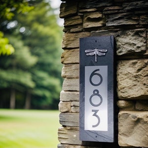 Modern Craftsman HOUSE NUMBERS, Vertical Dragonfly Home Address Plaque