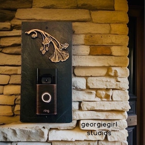 Craftsman, Gingko Leaf, Slate Video Doorbell Mount, 12” x6”, Choice of Colors