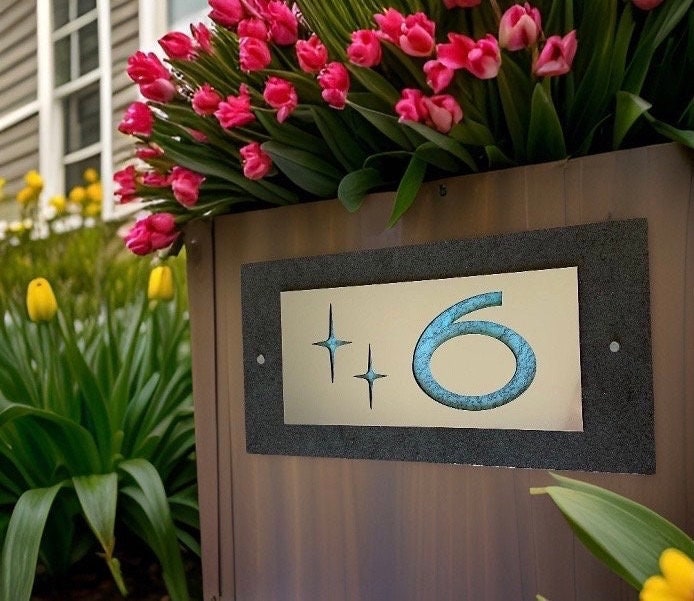 Mid Century Modern House Numbers Atomic Star Address Plaque