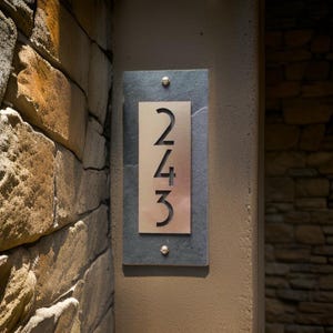 Modern Slate Craftsman House Numbers, Personalized Gift, Copper, Bronze or Platinum Vertical Address Plaque