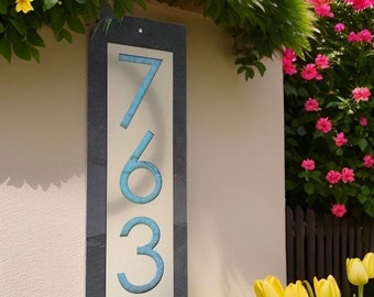 Modern Address Plaque Mid Century Vertical House Numbers