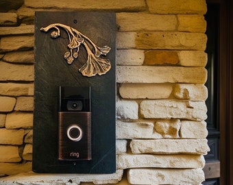 Craftsman Gingko Leaf, Slate Video Doorbell Mount, 12” x6”, Choice of Colors