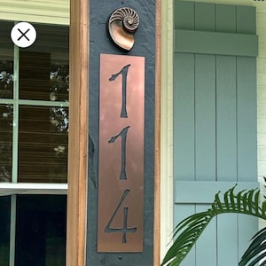 COASTAL Nautilus Shell House Numbers, Home Address Plaque, Copper & Slate, Vertical Sign