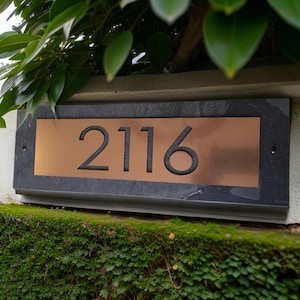 Modern Home Address Plaque, House Numbers, Copper and Slate