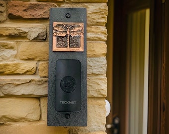 Craftsman DRAGONFLY WIRELESS Doorbell Backplate and Ringer Set, Bronze, Platinum or Copper on Natural Slate