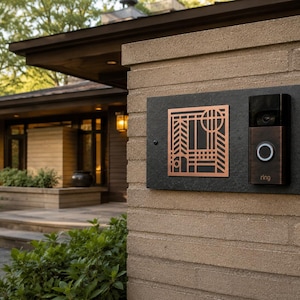 Slate Craftsman Video Doorbell Mounting Plate, Frank Lloyd Wright inspired, 12” x 6”