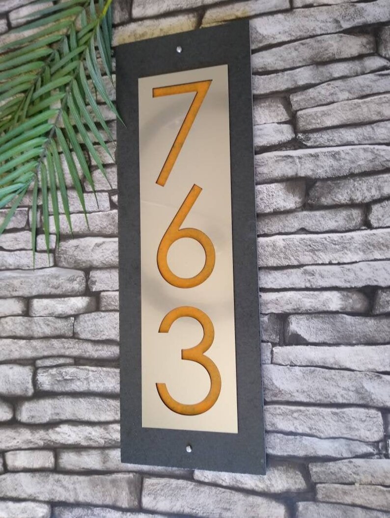 Modern Address Plaque Mid Century House Numbers Vertical Etsy Canada