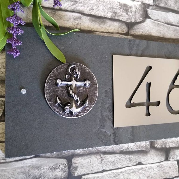 NAUTICAL Boat Anchor Address Plaque, Coastal House Numbers, Customized