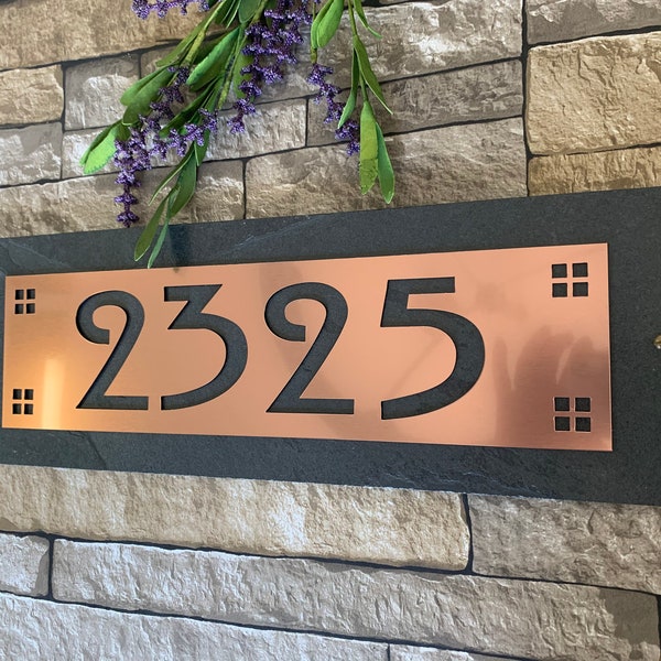 Craftsman HOUSE NUMBERS, Hill House Mission Style Address Plaque, copper, Platinum or Bronze