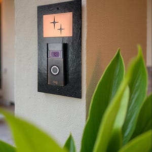 Slate,  Mid Century Modern, Atomic Stars,   Video Doorbell Mounting Plate, Choice of Bronze, Copper or Platinum, 12” x 6”