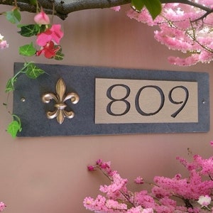 Fleur De Lis House Numbers, French Home Address Plaque, Copper, Bronze or Platinum, House Sign image 1