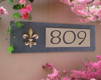 Fleur De Lis House Numbers,  French Home Address Plaque, Copper, Bronze or Platinum, House Sign